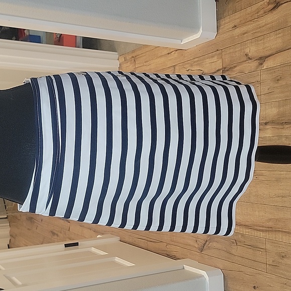 Anne Klein Nautical Navy Blue & White Stripped Skirt with Gold Buttons (L-XL) - Picture 4 of 8